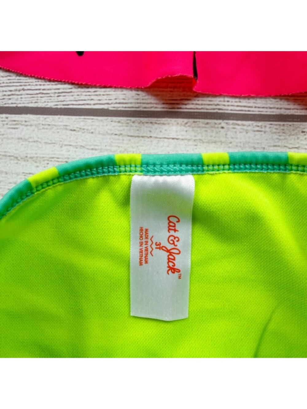 Cat & Jack Girls Pink Watermelon Tankini Set 2 Piece Swimsuit Green Stripe 3T - Picture 2 of 3